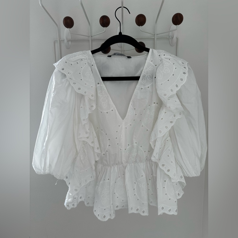 Zara OPENWORK EMBROIDERED TOP TRF